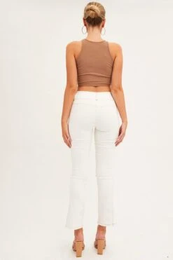 White Low Waist Belted Flared Jeans 10 White Low Waist Belted Flared Jeans -FabWear Shop DL1448 33RBWHITE 5