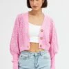 Pink Knit Cardigan Long Sleeve Crop