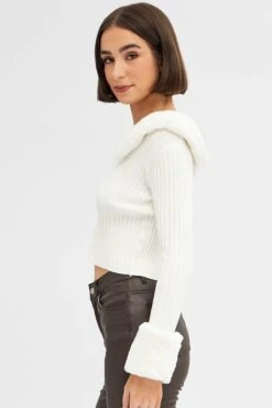 White Fur Trim Cardigan -FabWear Shop OJ5887 f3 white 4