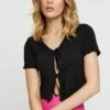 Black Crop Cardigan Short Sleeve Tie Front
