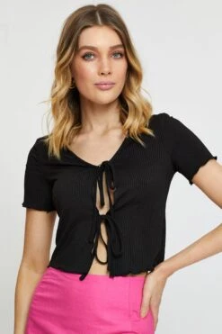 Black Crop Cardigan Short Sleeve Tie Front 8 Black Crop Cardigan Short Sleeve Tie Front -FabWear Shop basic cardigan black crop cardigan short sleeve tie front 32965157552321