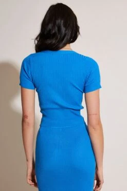 Blue Knit Cardigan Short Sleeve -FabWear Shop basic cardigan blue knit cardigan short sleeve 33006707998913