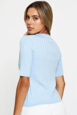 Blue Short Sleeve Collar Knit Cardigan -FabWear Shop basic cardigan blue short sleeve collar knit cardigan 32967226818753
