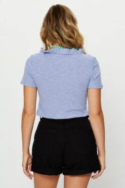 Blue Short Sleeve Ruffle Tie Up Cardigan 10 Blue Short Sleeve Ruffle Tie Up Cardigan -FabWear Shop basic cardigan blue short sleeve ruffle tie up cardigan 32967232749761