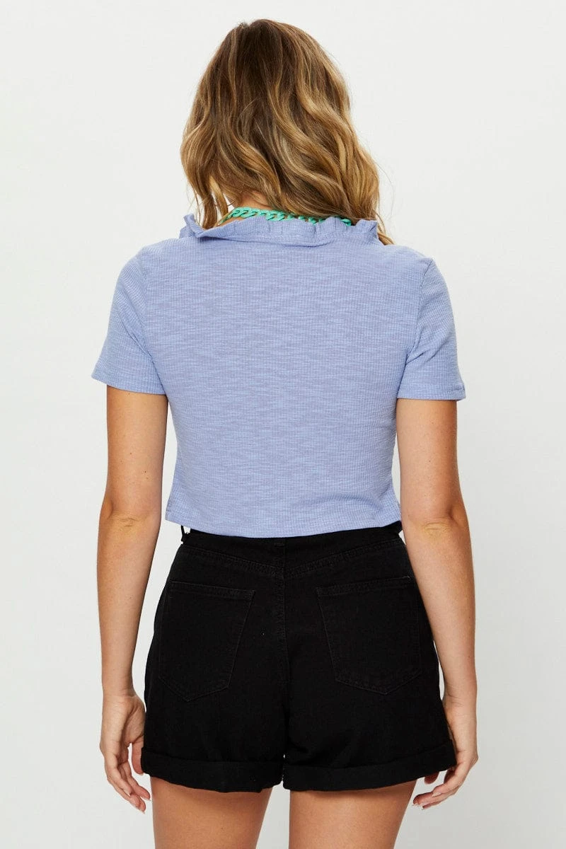 Blue Short Sleeve Ruffle Tie Up Cardigan 5 Blue Short Sleeve Ruffle Tie Up Cardigan - Image 5