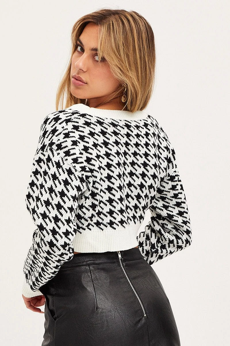 Check Knit Cardigan Long Sleeve Crop Relaxed 5 Check Knit Cardigan Long Sleeve Crop Relaxed - Image 5