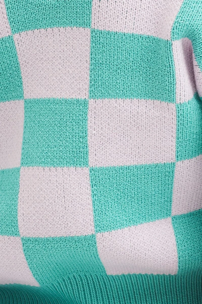 Check Knit Cardigan Long Sleeve Crop V-Neck 6 Check Knit Cardigan Long Sleeve Crop V-Neck - Image 6