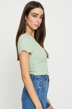 Green Crop Cardigan Short Sleeve Waffle -FabWear Shop basic cardigan green crop cardigan short sleeve waffle 32965159715009