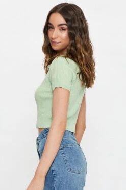 Green Short Sleeve Collared Knit Cardigan -FabWear Shop basic cardigan green short sleeve collared knit cardigan 32965142315201