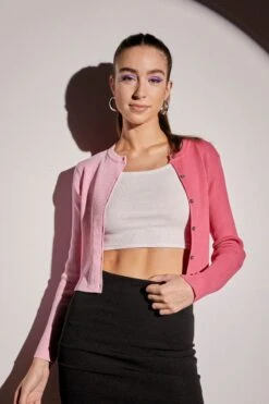 Multi Knit Cardigan Long Sleeve Round Neck Colour Block