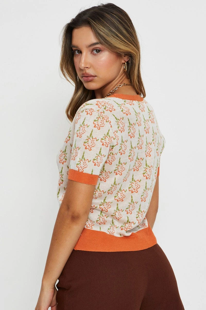 Print Knit Top Short Sleeve 4 Print Knit Top Short Sleeve - Image 4
