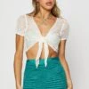 White Knit Cardigan Short Sleeve Crop Crochet