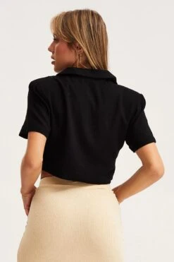 Black Crop Jacket Short Sleeve Collared 10 Black Crop Jacket Short Sleeve Collared -FabWear Shop blazer black crop jacket short sleeve collared 32966592299201