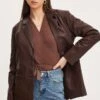 Brown Faux Leather Jacket Long Sleeve