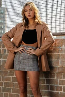 Beige Faux Leather Jacket Long Sleeve