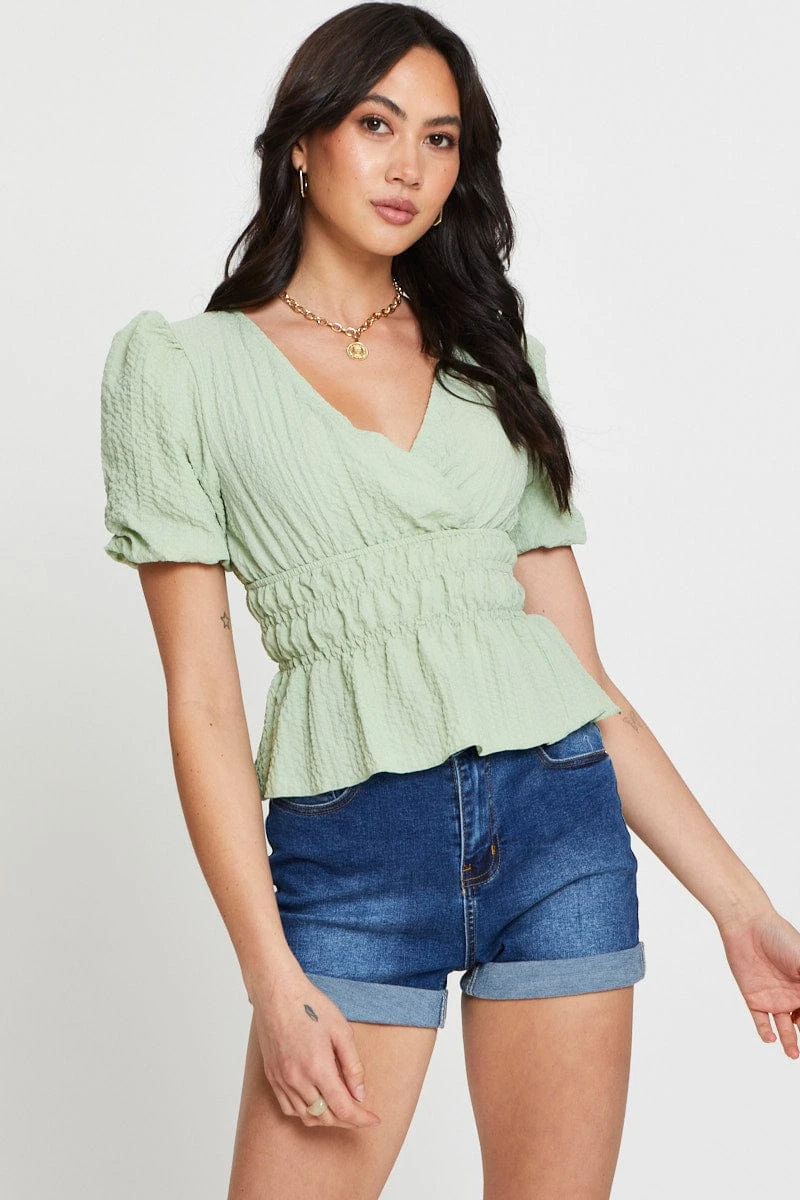 Green Wrap Shirts Short Sleeve V-Neck 1 Green Wrap Shirts Short Sleeve V-Neck