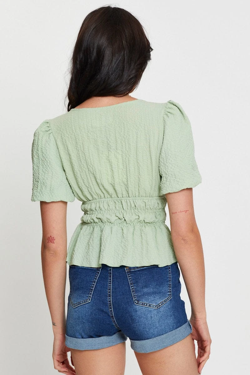 Green Wrap Shirts Short Sleeve V-Neck 4 Green Wrap Shirts Short Sleeve V-Neck - Image 4