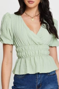 Green Wrap Shirts Short Sleeve V-Neck 9 Green Wrap Shirts Short Sleeve V-Neck -FabWear Shop blouse green wrap shirts short sleeve v neck 32967082967233