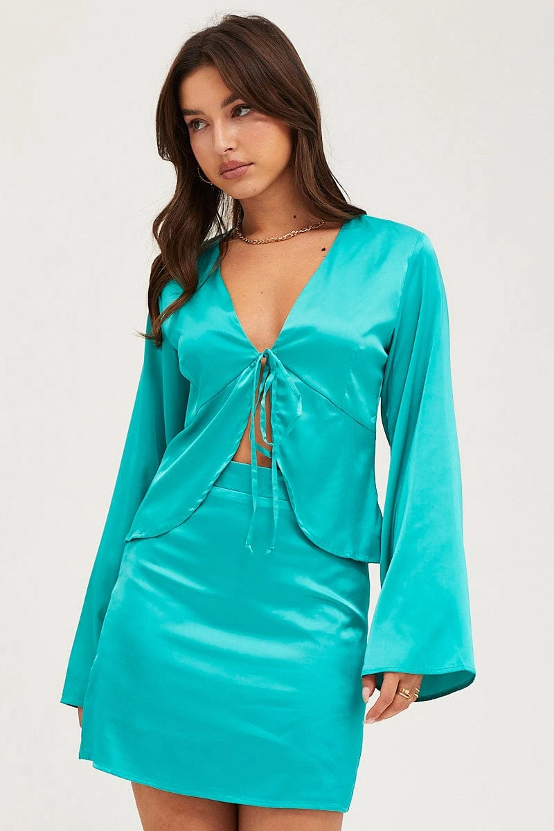 Green Satin Jacket Long Sleeve 3 Green Satin Jacket Long Sleeve - Image 3