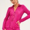 Pink Plisse Shirt Long Sleeve Button Front Satin