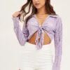Purple Crop Shirts Long Sleeve