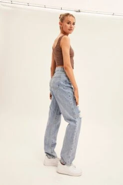 Blue Denim Jeans High Rise Boyfriend -FabWear Shop boyfriend jean blue denim jeans high rise boyfriend 33107153846465