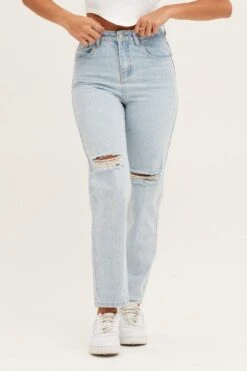 Blue High Rise Mom Denim Jeans -FabWear Shop boyfriend jean blue high rise mom denim jeans 33006849622209