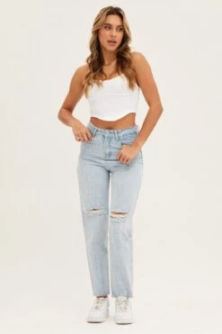 Blue High Rise Mom Denim Jeans -FabWear Shop boyfriend jean blue high rise mom denim jeans 33006849654977