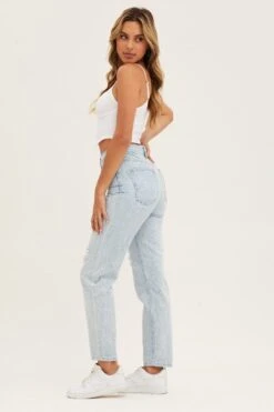 Blue High Rise Mom Denim Jeans -FabWear Shop boyfriend jean blue high rise mom denim jeans 33006849687745