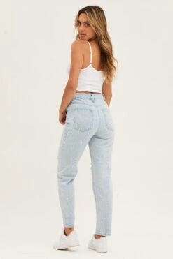 Blue High Rise Mom Denim Jeans -FabWear Shop boyfriend jean blue high rise mom denim jeans 33006849720513