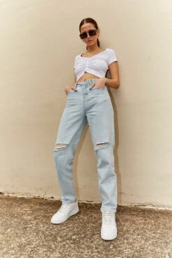 Blue High Rise Mom Denim Jeans