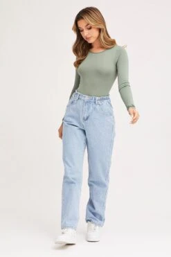 Blue Paperbag Denim Jeans High Rise -FabWear Shop boyfriend jean blue paperbag denim jeans high rise 32967358447809