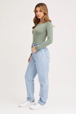 Blue Paperbag Denim Jeans High Rise -FabWear Shop boyfriend jean blue paperbag denim jeans high rise 32967358513345