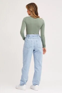 Blue Paperbag Denim Jeans High Rise -FabWear Shop boyfriend jean blue paperbag denim jeans high rise 32967358578881