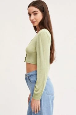 Green Slinky Shirt Long Sleeve -FabWear Shop bralet green slinky shirt long sleeve 32965922291905