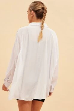 White Essential Oversized Long Sleeve Collared Shirt -FabWear Shop bwh5233 33nb white 5