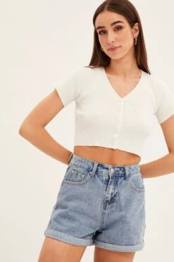 White Short Sleeve Rib Cardigan -FabWear Shop ck12780 f white 3