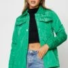 Green Quilted Jacket Long Sleeve Collared