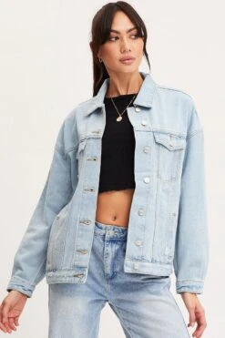 Blue Oversized Jacket Long Sleeve Denim -FabWear Shop denim jacket blue oversized jacket long sleeve denim 32967527497921