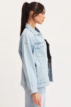 Blue Oversized Jacket Long Sleeve Denim -FabWear Shop denim jacket blue oversized jacket long sleeve denim 32967527530689