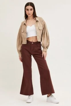 Beige Long Sleeve Cropped Denim Jacket -FabWear Shop denim jacket stone long sleeve cropped denim jacket 32887034970305