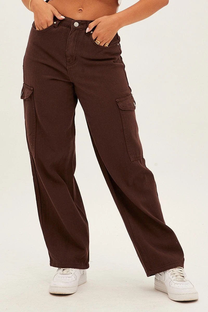 Brown Cargo Jeans High Rise Denim 2 Brown Cargo Jeans High Rise Denim - Image 2