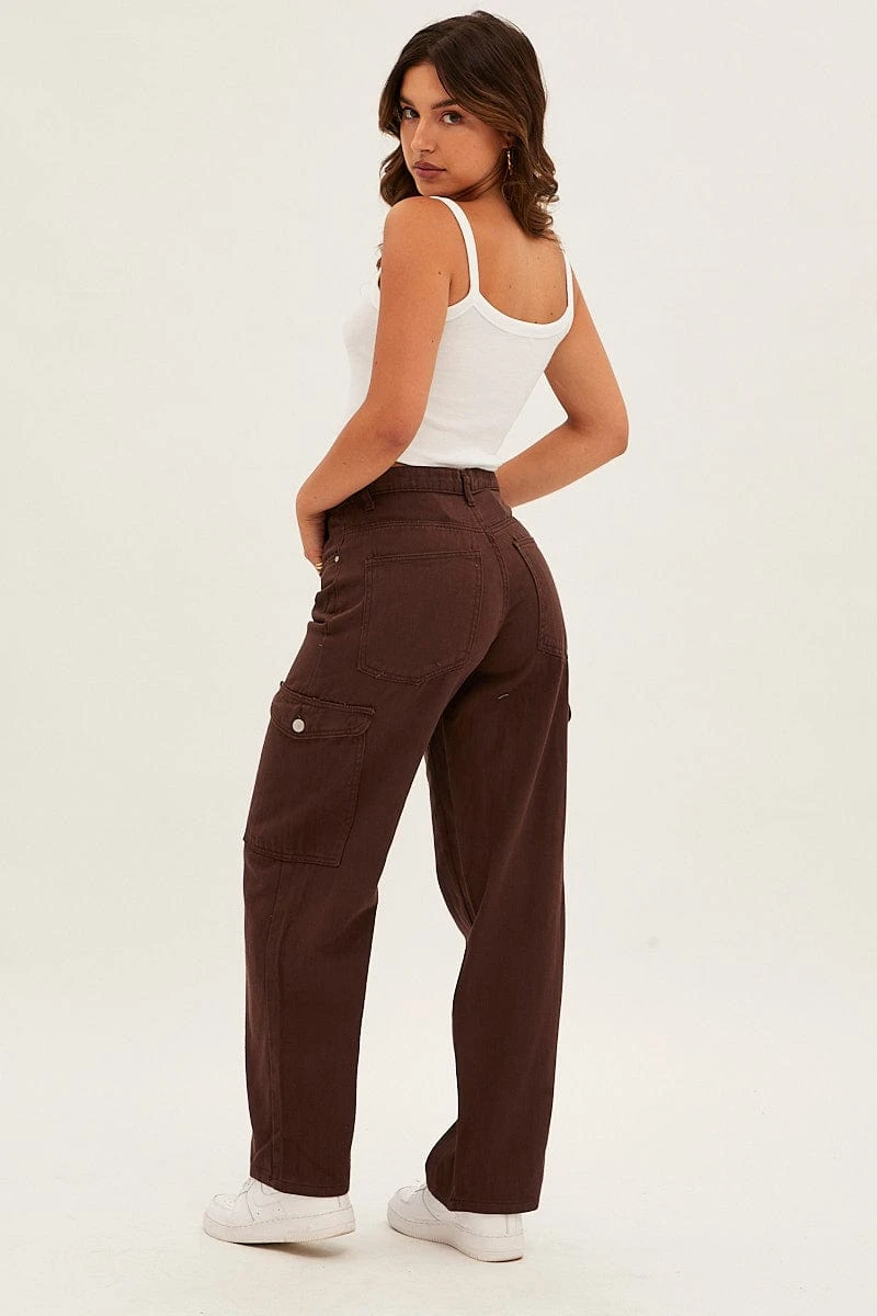 Brown Cargo Jeans High Rise Denim 5 Brown Cargo Jeans High Rise Denim - Image 5