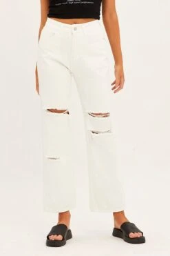 White Boyfriend Denim Jeans -FabWear Shop dl12788 f white 3