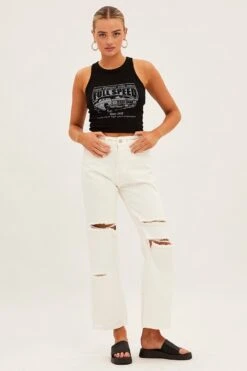 White Boyfriend Denim Jeans -FabWear Shop dl12788 f white 4