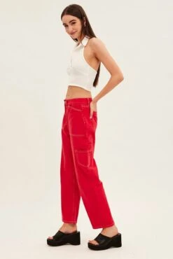 Red Cargo Denim Jeans Low Rise -FabWear Shop dl1318j 84jb red 4