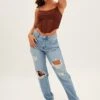 Blue Baggy Jeans High Rise Denim