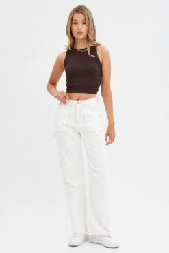 White Cargo Jeans Mid Rise -FabWear Shop dl1454a 81r white 3
