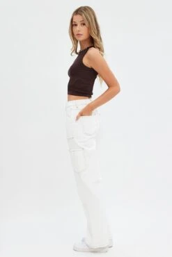 White Cargo Jeans Mid Rise -FabWear Shop dl1454a 81r white 4