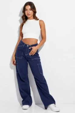 Blue Cargo Jeans Mid Rise -FabWear Shop dl1454a 81rb navy 3